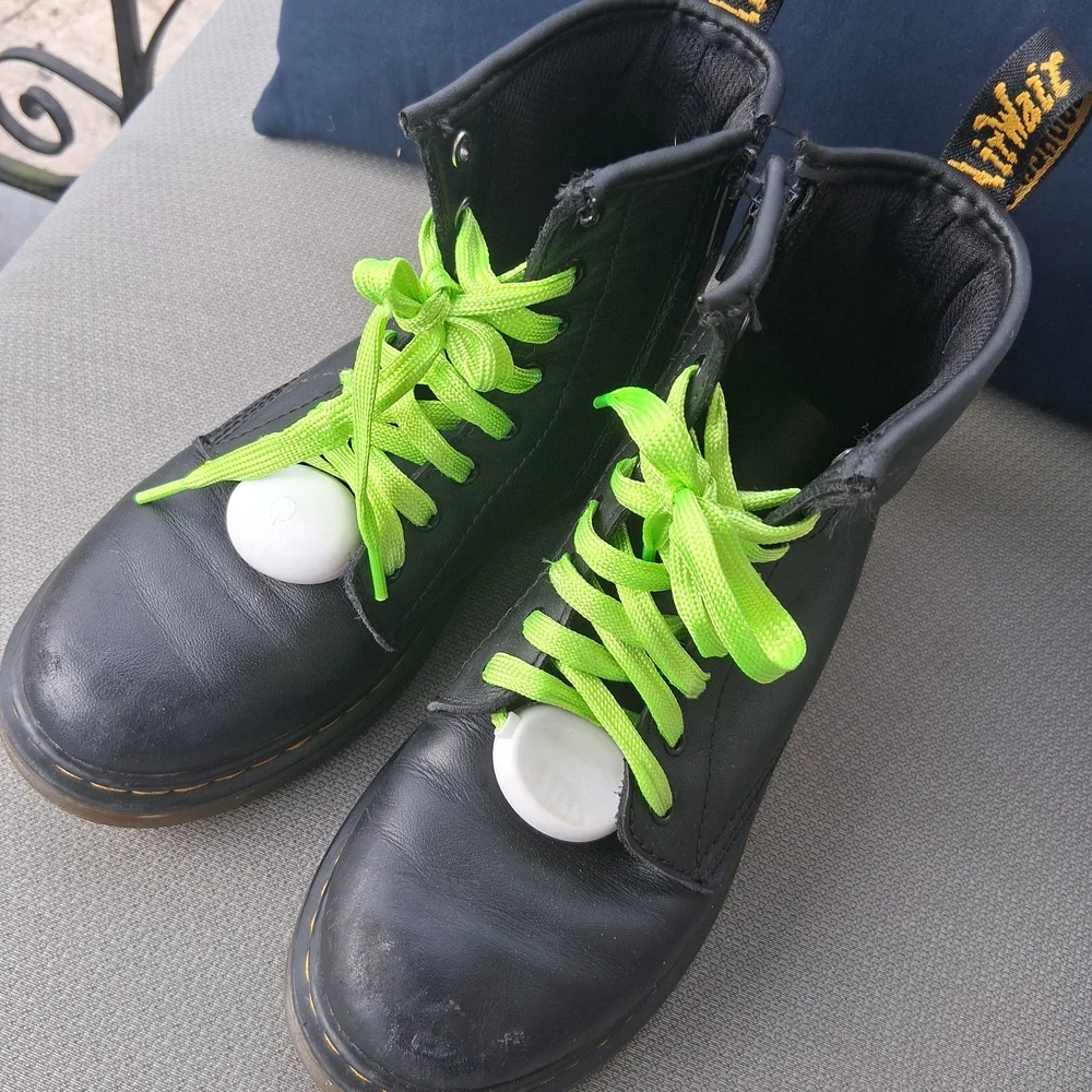 Dr. Martens Kids Black Boots with Bright Green Laces
